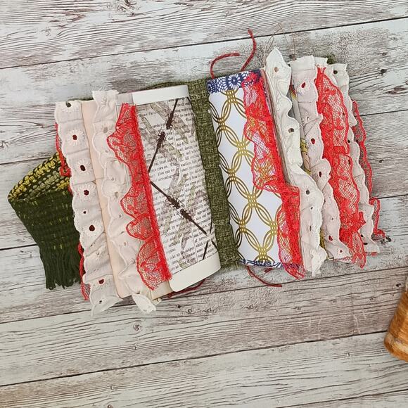 Small Red Floral Junk Journals, Handmade Recycled Journals, Chunky Junk Journals - Picture 10 of 16